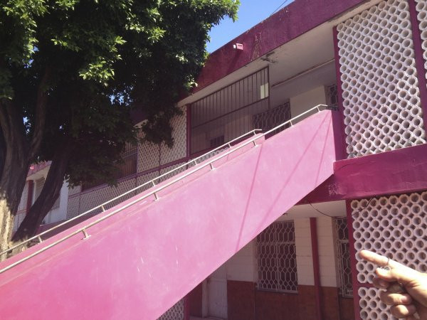 A view of the stairs to the second floor at Escuela Josefa Ortiz De Domingue in Culican, Sinaloa, Meixco